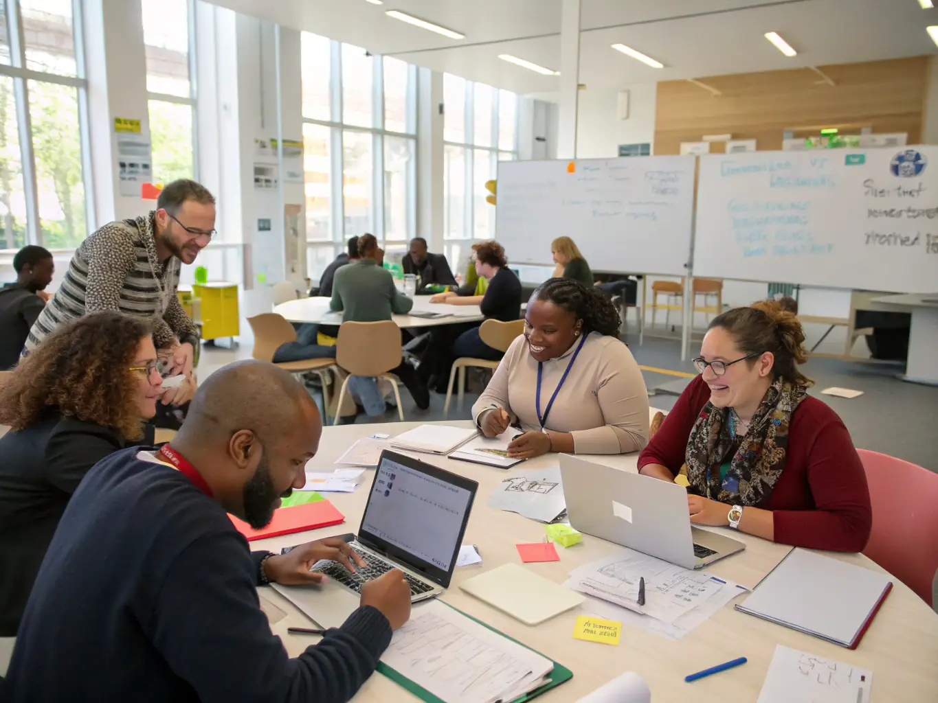 A photograph of a workshop session in progress, showing participants actively engaged in discussions and hands-on activities, highlighting the interactive nature of the summit.