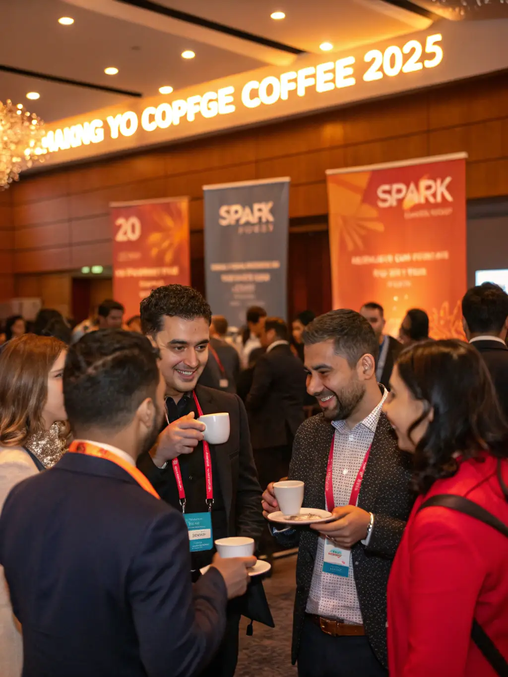 A candid photograph of attendees networking during a coffee break at the Digital Transformation Summit, fostering connections and collaborations.
